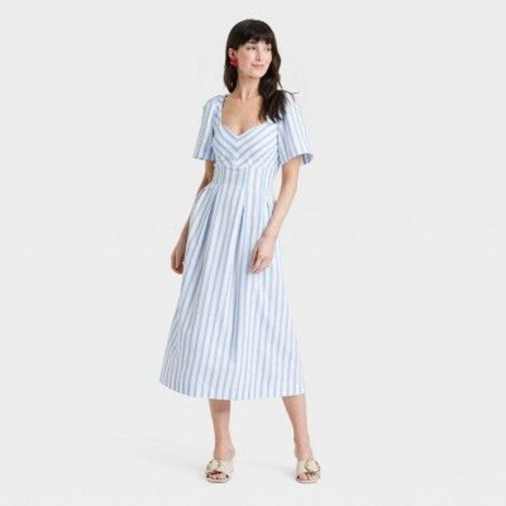 a new day Light Blue and White Stripe Midi Dress